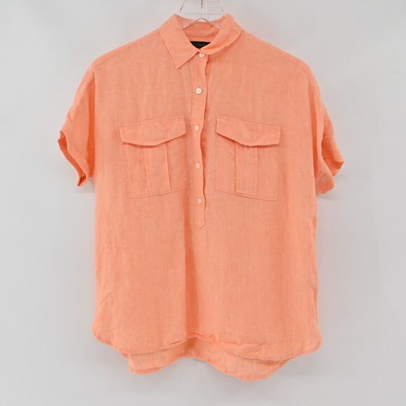 J CREW Top Womens Size 0 Orange Baird Mcnutt Irish Linen Boxy Pocket Blouse - Picture 5 of 13
